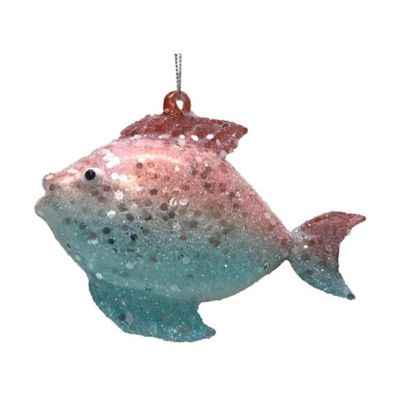 December Diamonds 05-05221 5" Pink & Blue Fish Glass Christmas Ornament Decor - Picture 1 of 1